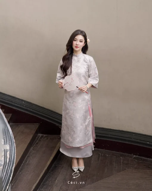 ÁO DÀI HỒNG NGỌC 1 691.5 D1R2.115 - XÁM - Ảnh 6