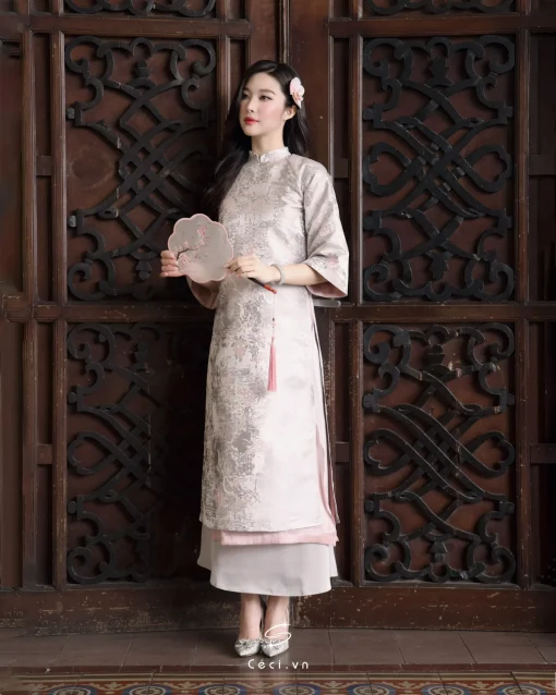 ÁO DÀI HỒNG NGỌC 1 691.5 D1R2.115 - XÁM - Ảnh 4