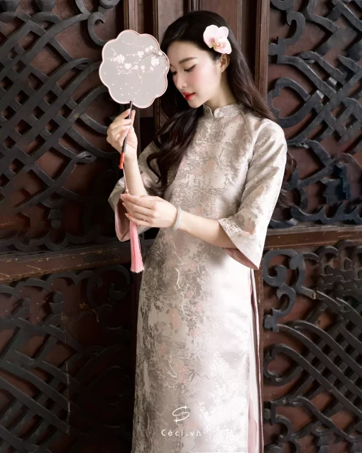 ÁO DÀI HỒNG NGỌC 1 691.5 D1R2.115 - XÁM - Ảnh 3