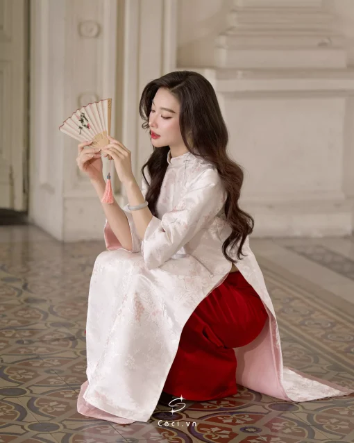 ÁO DÀI HỒNG NGỌC 1 691.5 D1R2.115 - TRẮNG - Ảnh 4