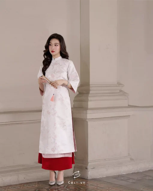 ÁO DÀI HỒNG NGỌC 1 691.5 D1R2.115 - TRẮNG - Ảnh 3