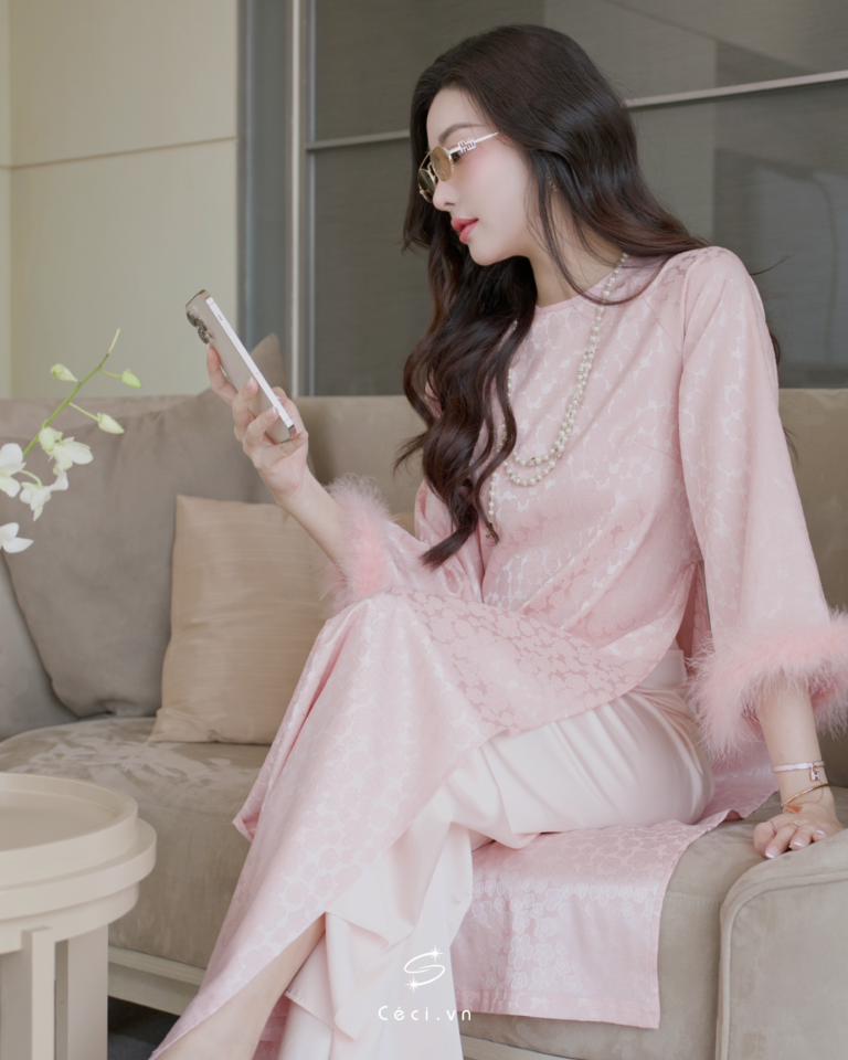 ÁO DÀI GIAI Ý 4 691.10 D1R3.115 - HỒNG - Ảnh 7