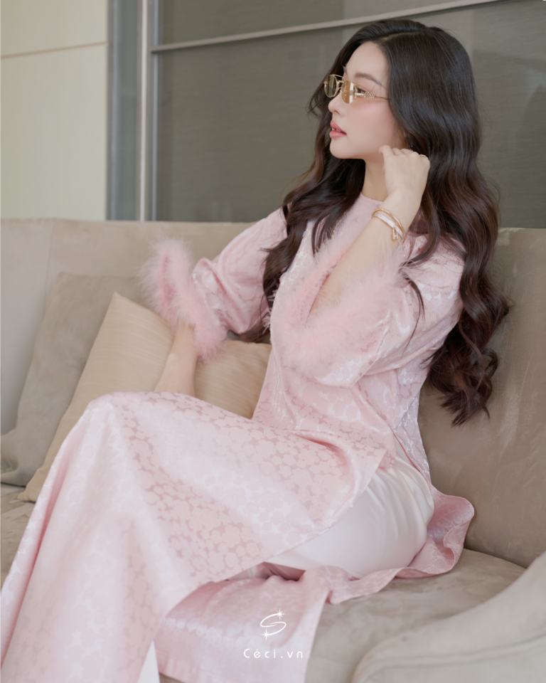 ÁO DÀI GIAI Ý 4 691.10 D1R3.115 - HỒNG - Ảnh 3