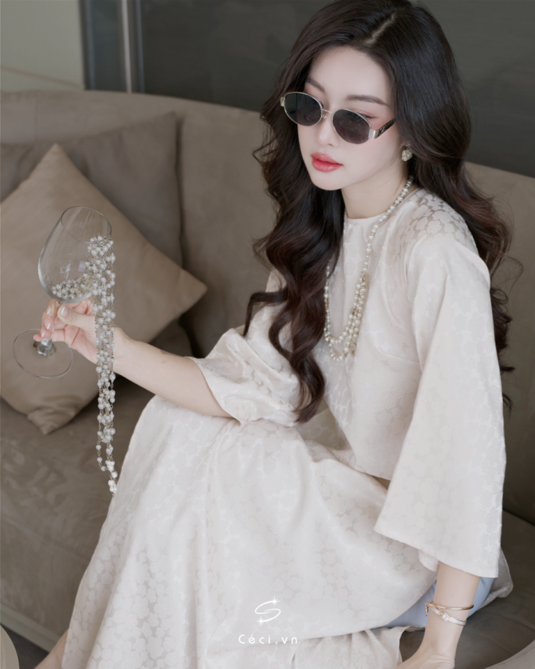 ÁO DÀI GIAI Ý 3 691.9 D1R3.115 - KEM - Ảnh 7