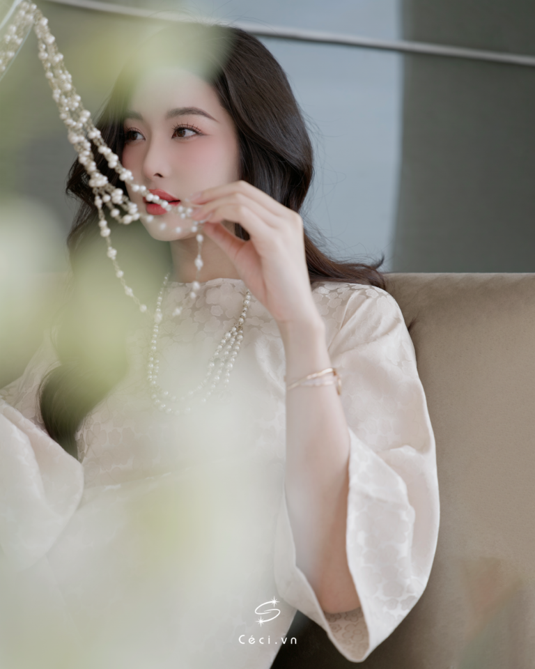 ÁO DÀI GIAI Ý 3 691.9 D1R3.115 - KEM - Ảnh 2