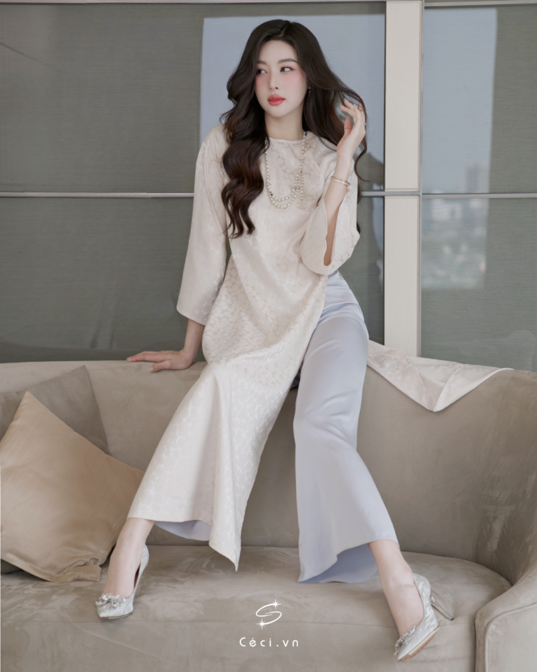 ÁO DÀI GIAI Ý 3 691.9 D1R3.115 - KEM - Ảnh 5