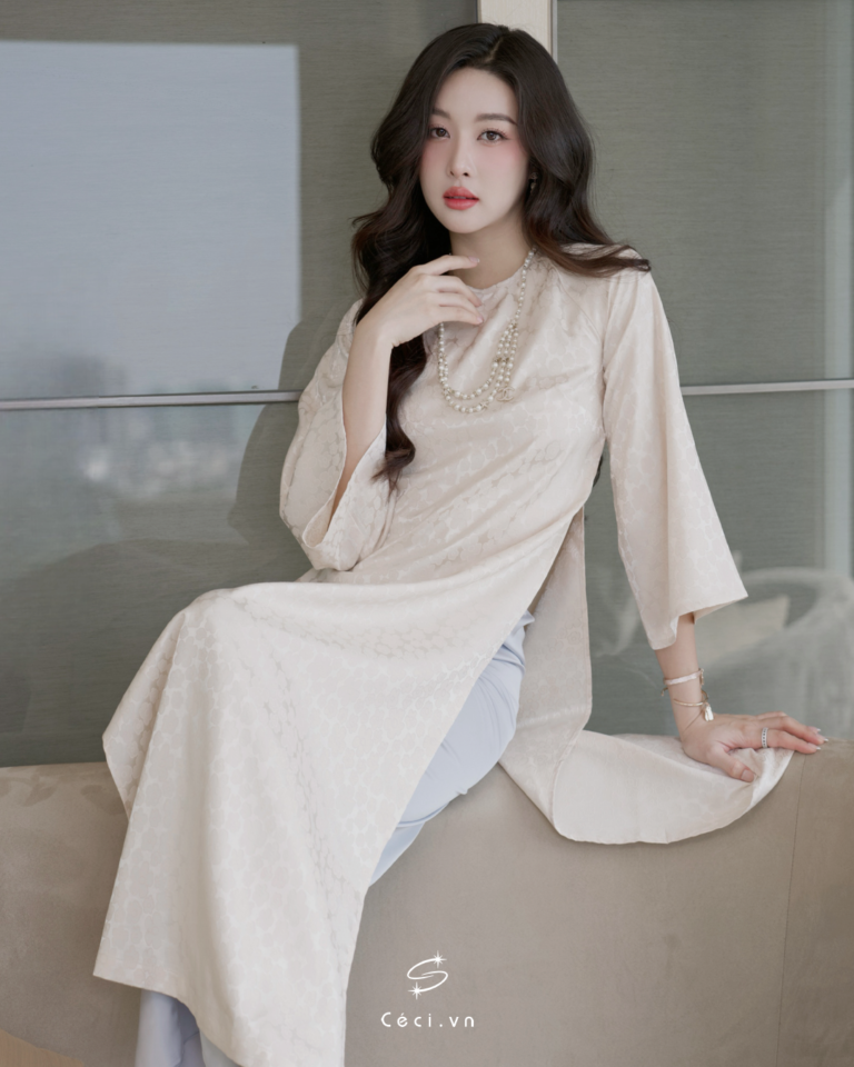 ÁO DÀI GIAI Ý 3 691.9 D1R3.115 - KEM - Ảnh 4