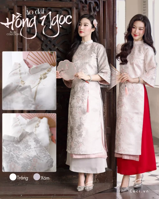 ÁO DÀI HỒNG NGỌC 1 691.5 D1R2.115 - XÁM - Ảnh 2