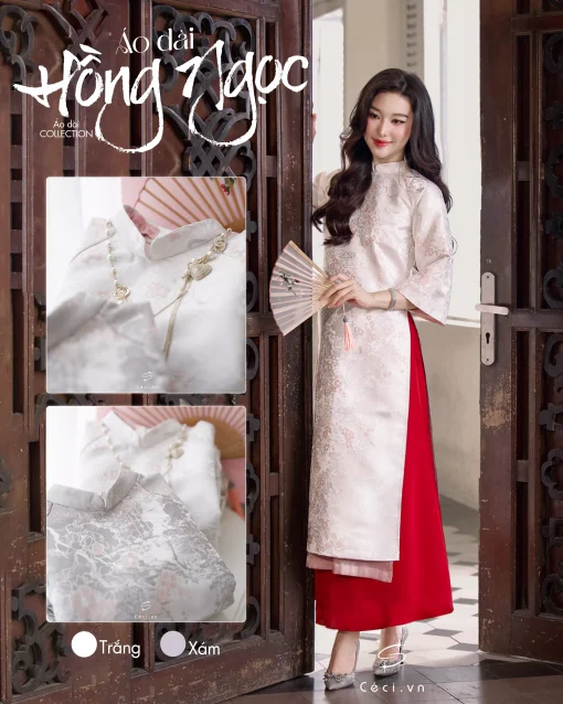 ÁO DÀI HỒNG NGỌC 1 691.5 D1R2.115 - TRẮNG - Ảnh 2