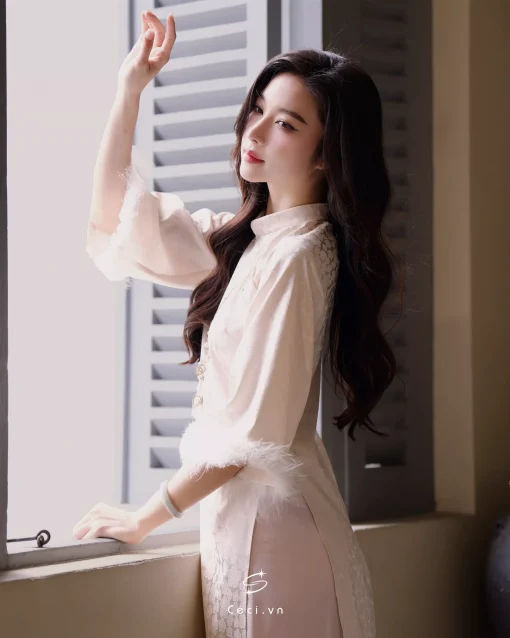ÁO DÀI GIAI Ý 2 691.4 D1R3.115 - KEM - Ảnh 3