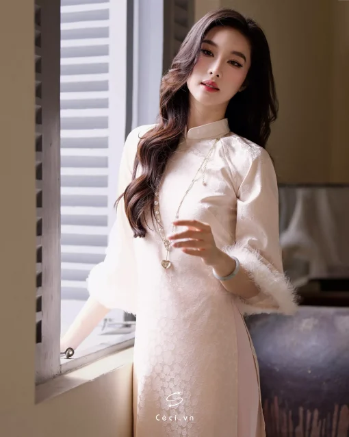 ÁO DÀI GIAI Ý 2 691.4 D1R3.115 - KEM - Ảnh 2