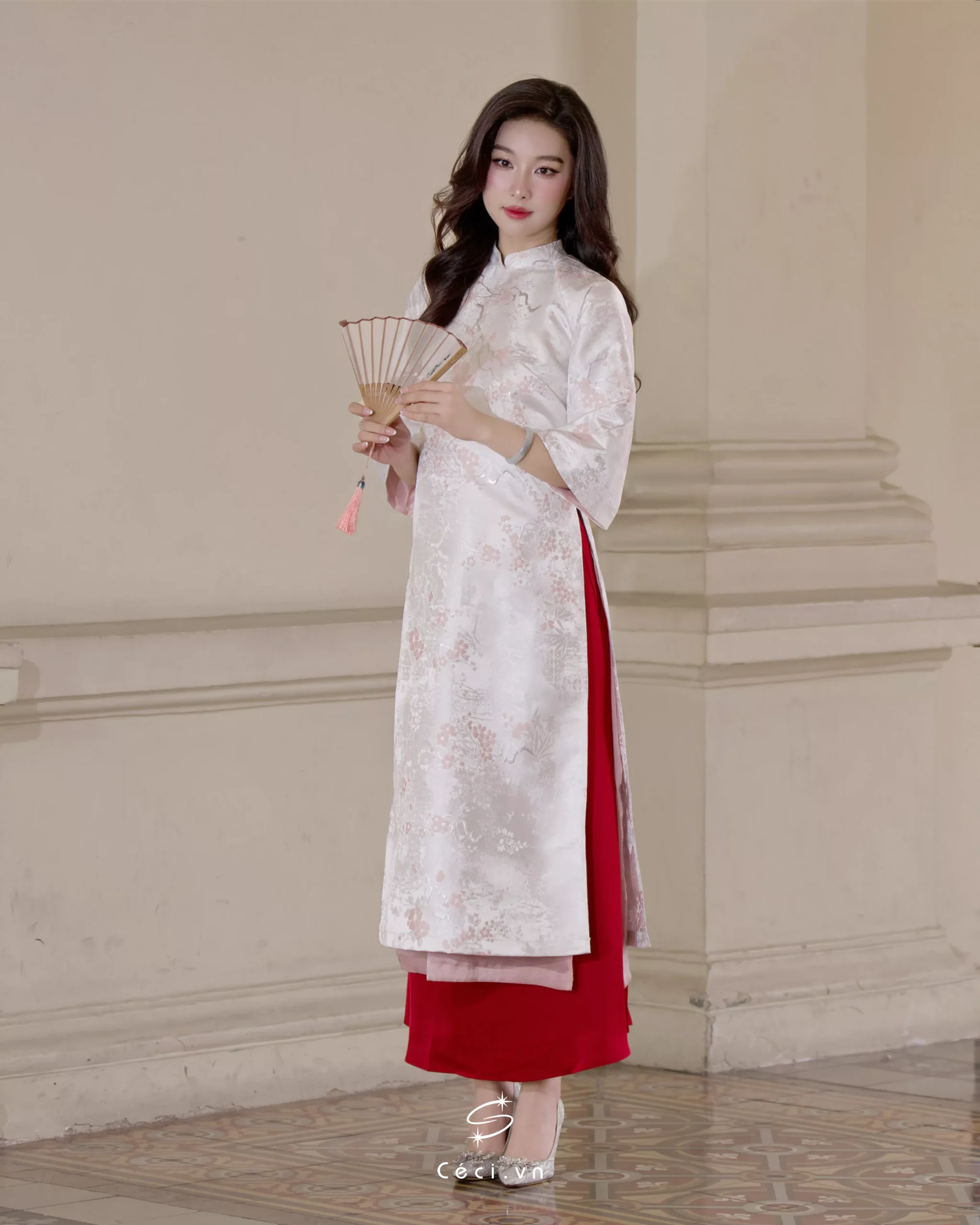 ÁO DÀI HỒNG NGỌC 1 691.5 D1R2.115 – TRẮNG - KHÔNG KÈM QUẦN - Ảnh 4