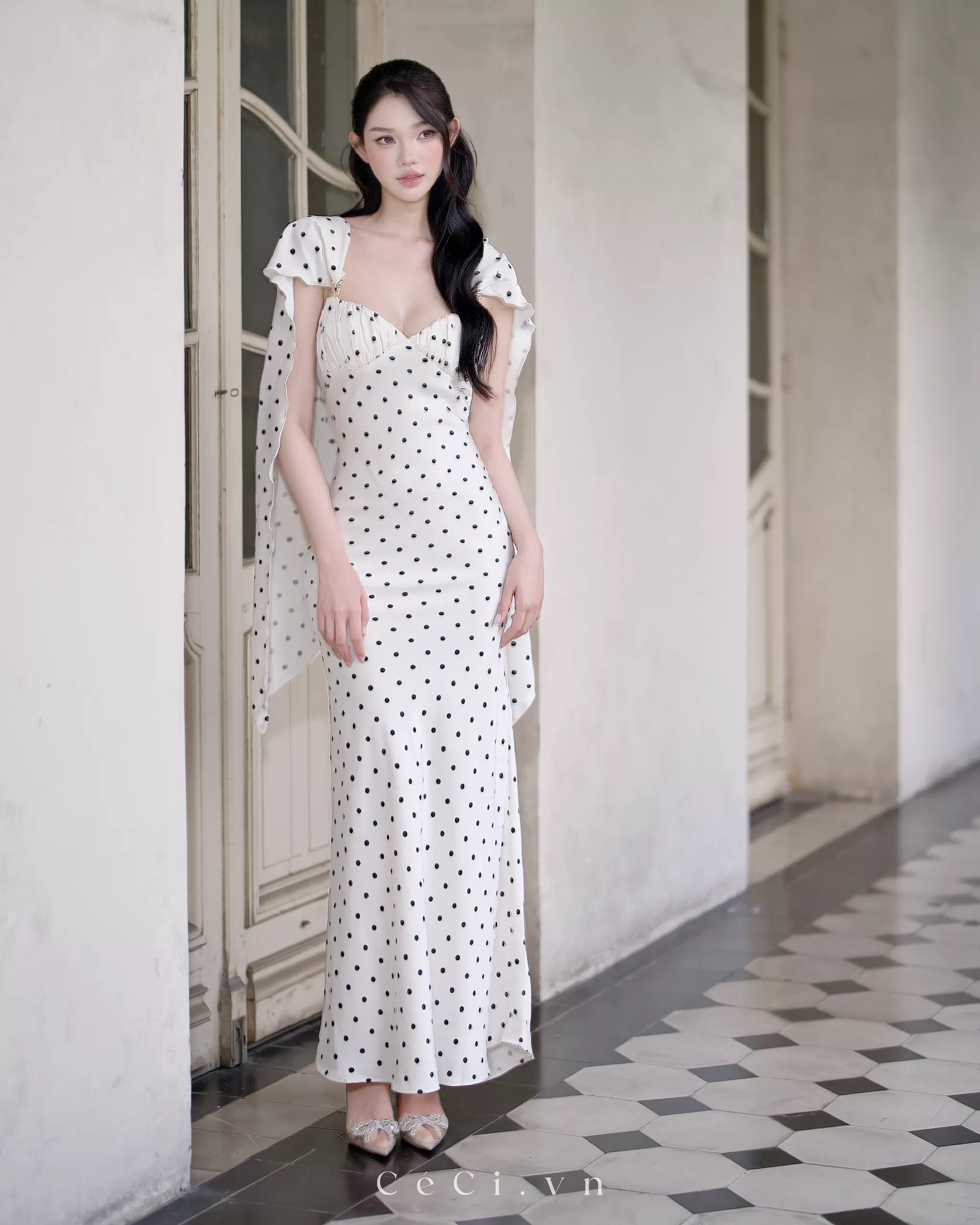 MINETTA DRESS 784 - IVORY POLKA